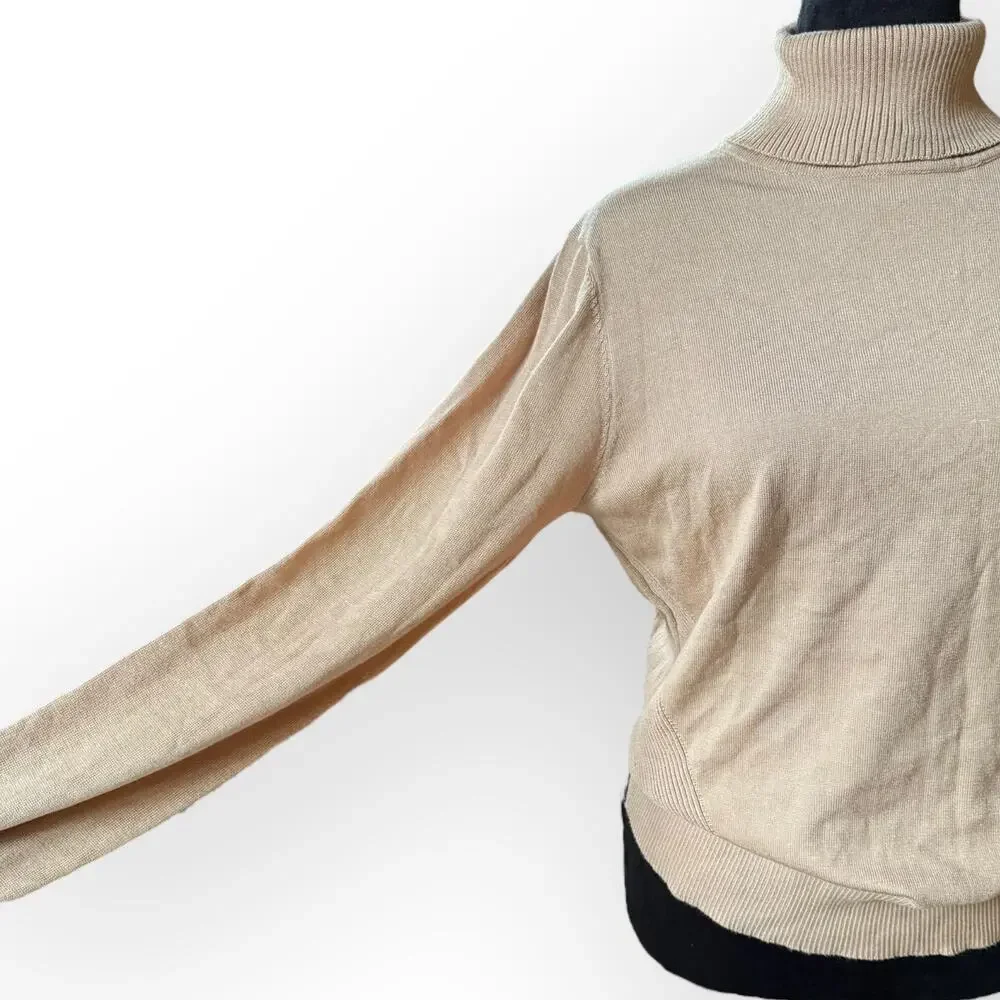 Telluride Women's Tan Knit Turtleneck Sweater with Side Ribbing Size Large - NWT